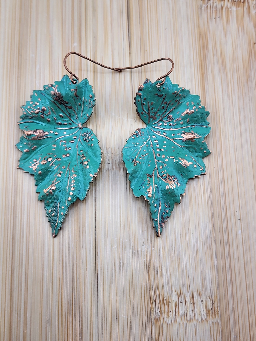 Handcrafted Metal Teal Leaf Drop Earrings - Artisan Women Accessories 0639